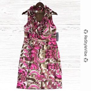 LONDON TIMES Women’s Size 12P Dress NWT Sheath Ruffle V-Neckline Lined